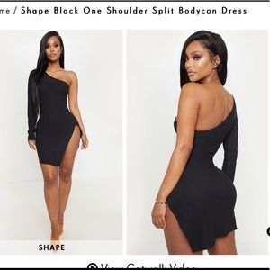 One shoulder split bodycon black dress